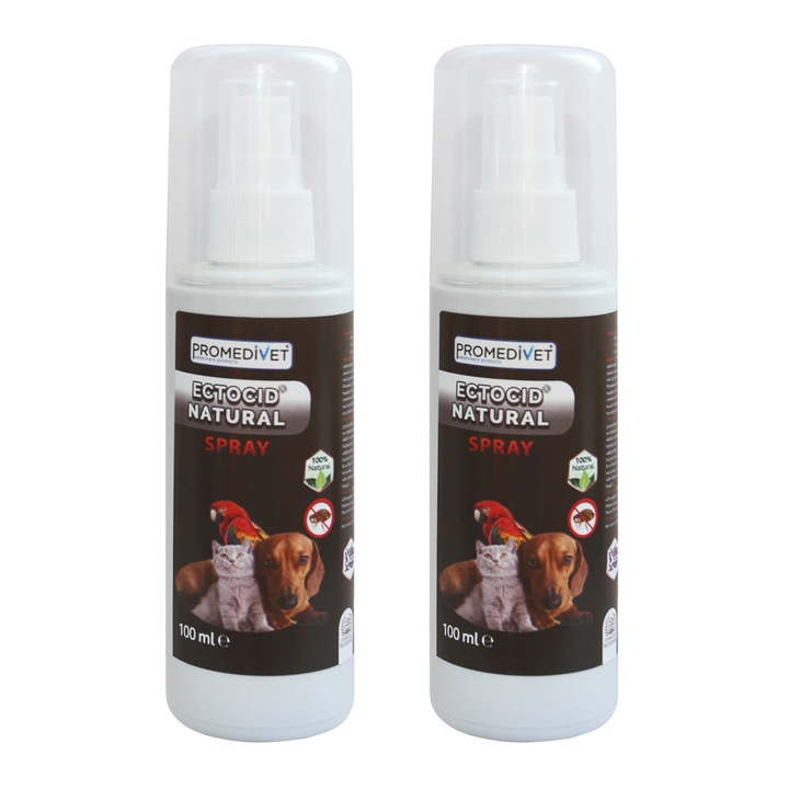 Pachet spray antiparazitar Herba Natural, pentru caini, pisici si pasari de colivie, 2 bucati, 200ml