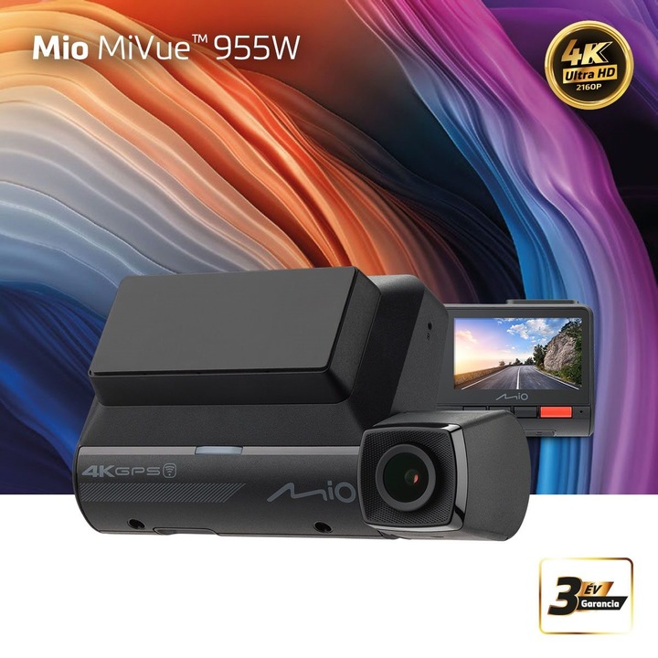 Mio MiVue 955W autós videokamera, 4K 2160P Ultra HD, 5.5mAh, Széles látószög: 140°, 3 tengelyes G-szenzor