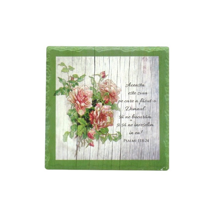 Suport pentru oala, cu citate biblice, ceramica si pluta, 20x20cm, Multicolor, M1