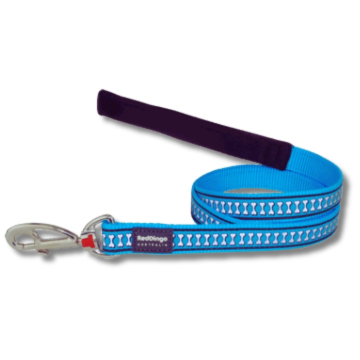 Lesa pentru Caini, Red Dingo, Reflective Bones, Turquoise, (120 cm / 12 mm), XS