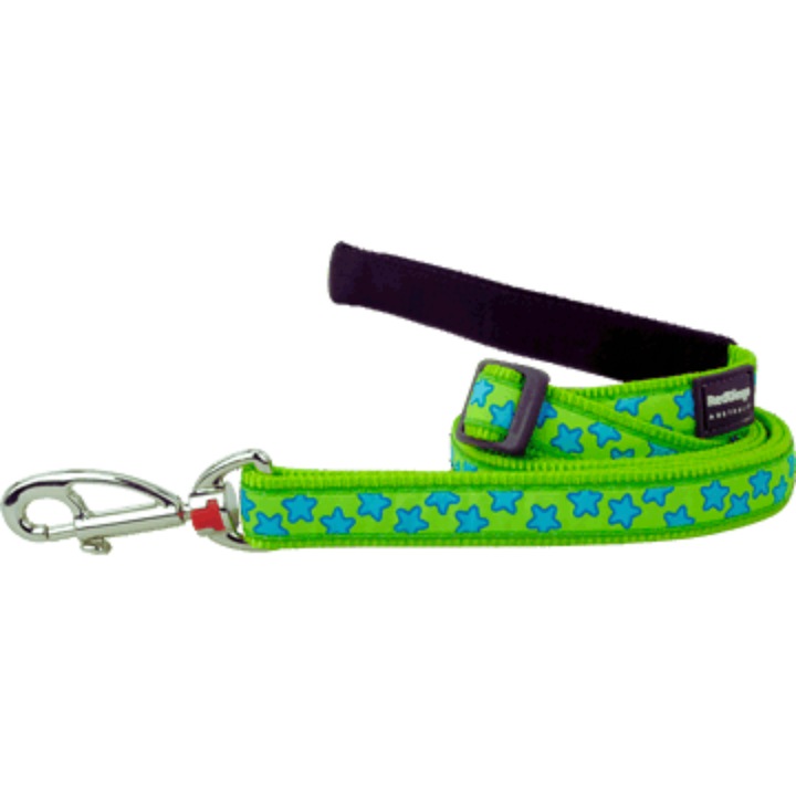 Lesa Ajustabila pentru Caini, Red Dingo, Stars, Lime Green (110-180 cm / 15 mm), S