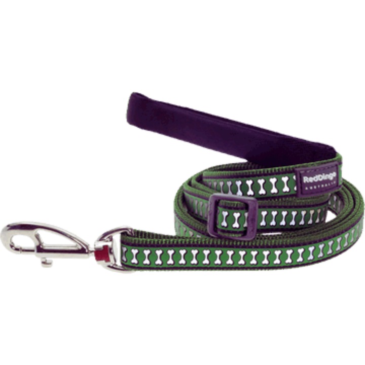 Lesa Ajustabila pentru Caini, Red Dingo, Reflective Bones, Verde, (110-180 cm / 12 mm), XS