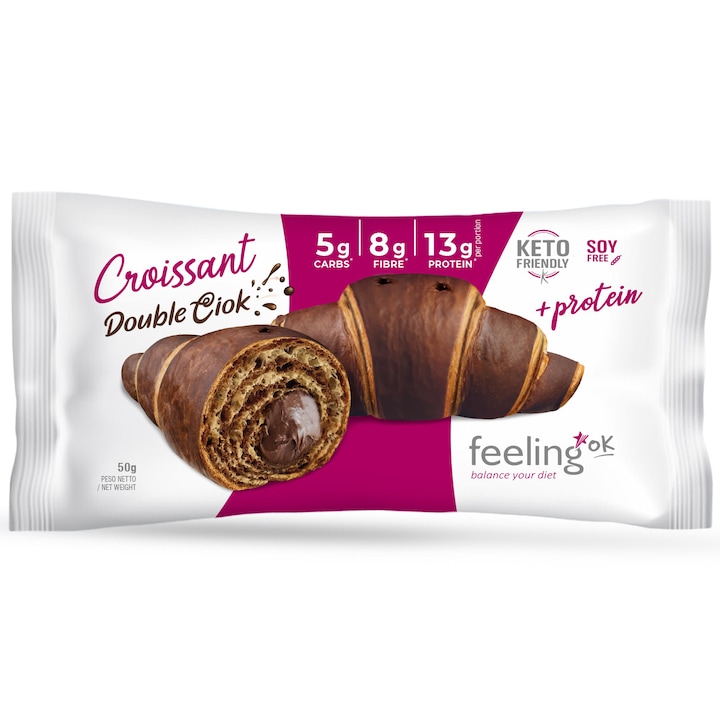 Croissant proteic dublu ciocolata, fara zahar, FeelingOK, 50g