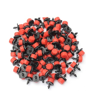 Set 100 picuratoare de irigare prin picurare, Plastic, 15x25 mm, Negru/Rosu