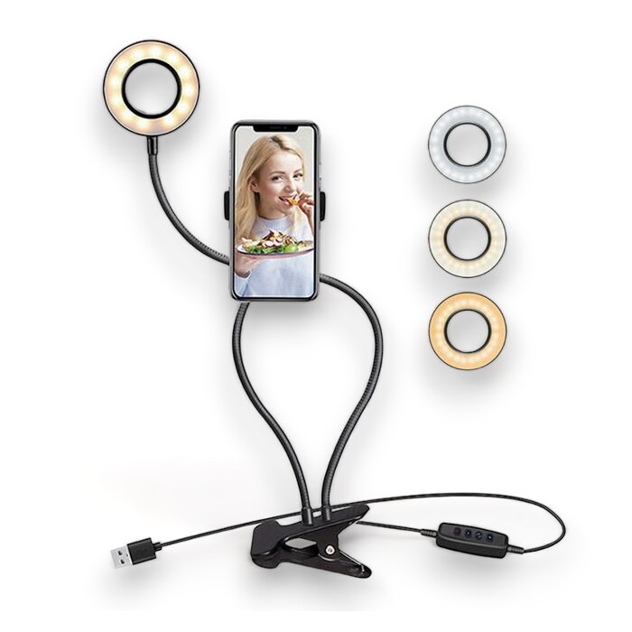 Ring Light LED mobiltelefon tartó, fém, fekete, 60 cm - eMAG.hu