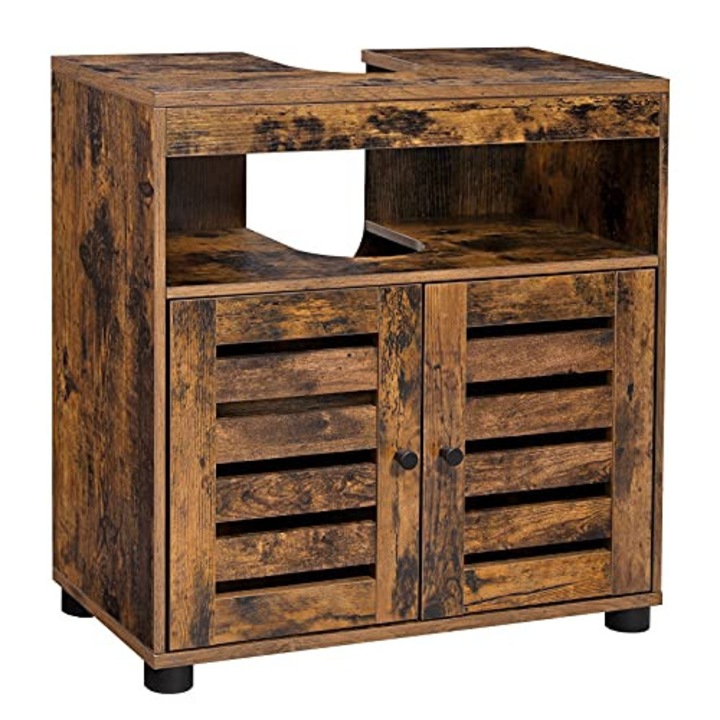 Dulap de baie, Vasagle, 2 usi, Maro Rustic, 60 x 30 x 63 cm