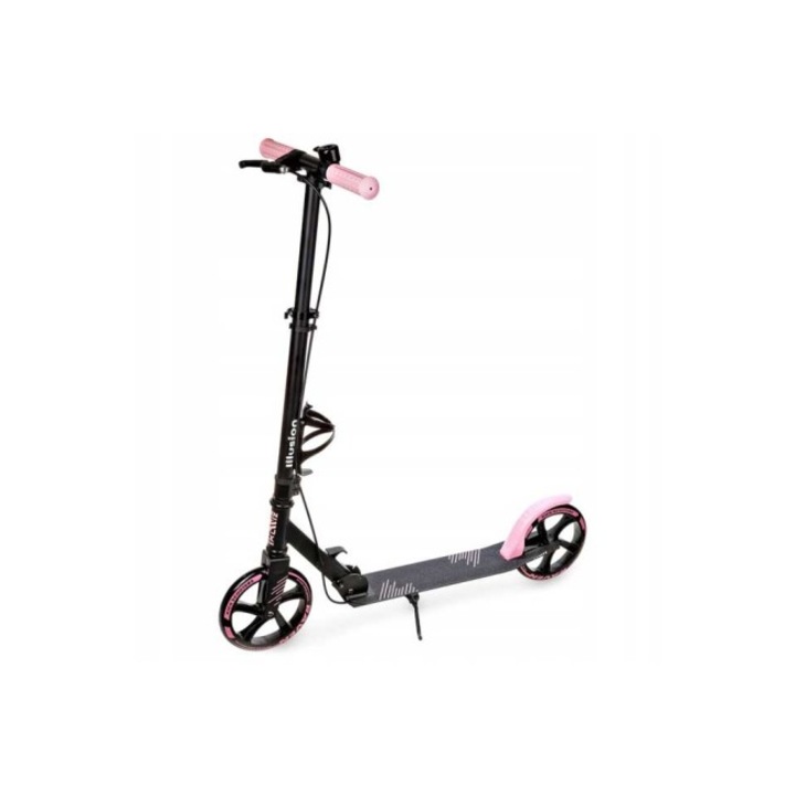 Trotineta Raven Illusion, Cu Frana, Sonerie si Suport Sticla, Negru/Roz, 200 mm