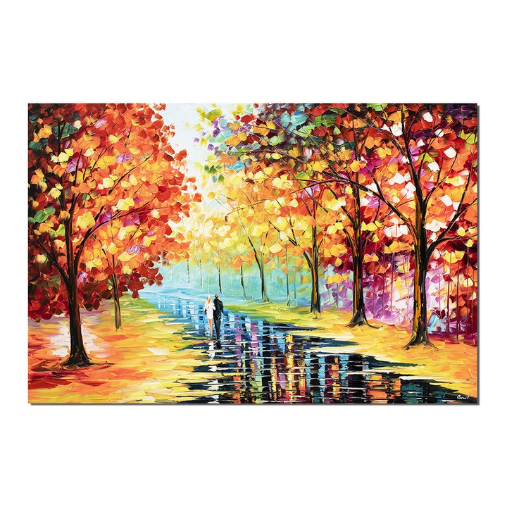 Tablou gigant indragostiti pictat manual, Impreuna pe aleea vietii, 150x100cm ulei pe panza in relief efect 3D