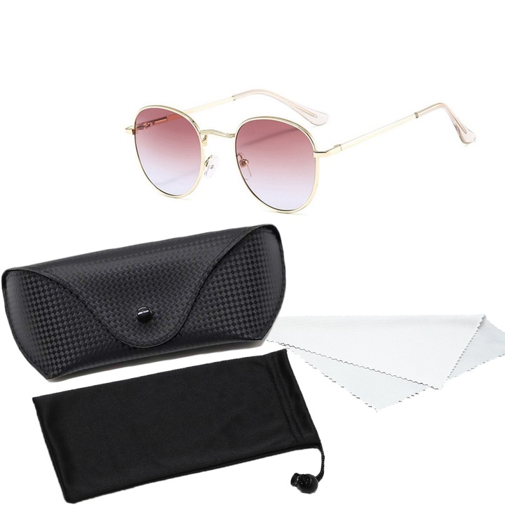 Ochelari de soare dama, POMAMZ, lentile nepolarizate, si protectie UV400, rama metalica rotunda, greutate redusa, Teal/albastru