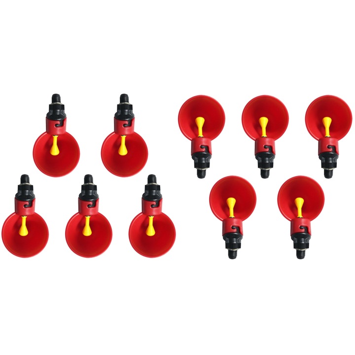 Set 10 dozatoare adapatoare apa pentru pasari, Plastic, Automat, Rosu, MyStyle®
