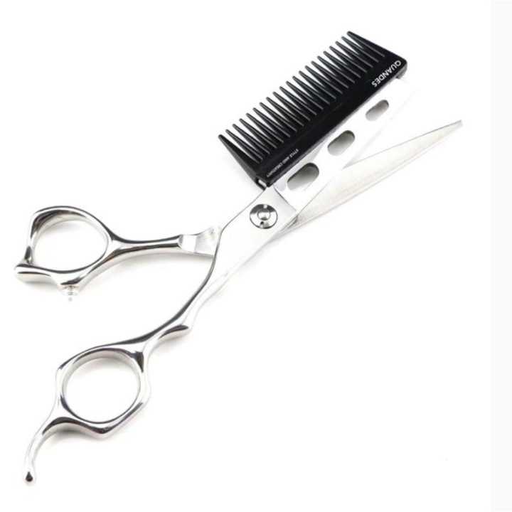 Foarfece profesionale cu pieptene, 6’’, otel 440C JP, QUANDES® pentru pentru salon infrumusetare si pentru frizeri, barbershop, Usor de manevrat, viteza, stil si creativitate, Inovatie