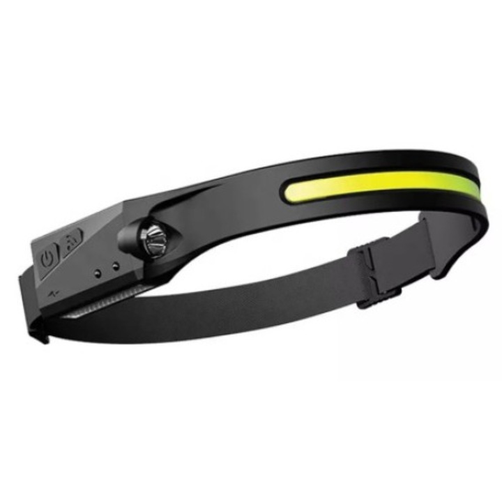 Челно фенерче с вътрешна батерия 1200 mAh, WTO®, силикон, сензор за движение, водоустойчив, 40 COB LED лента, XPE LED, 45 m, 350 Lumens, Черен