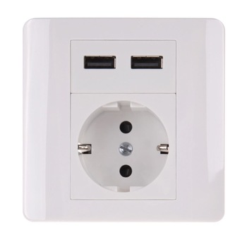 Priza incastrabila cu USB , 2x USB, 2.1A, Schuko, Protectie copii, alb Priza incastrabila cu USB , 2x USB, 2.1A, Schuko, Protectie copii, alb