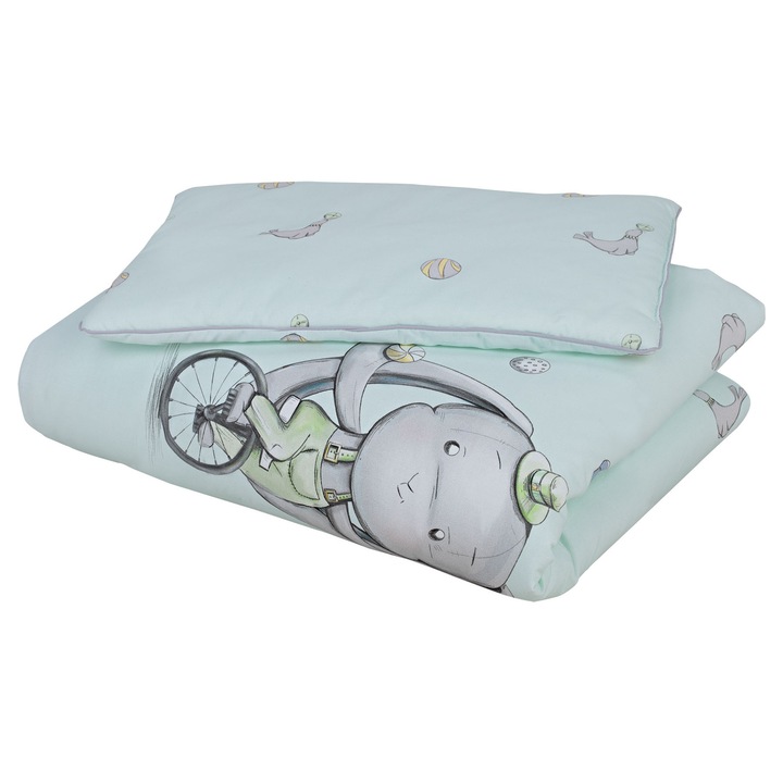 Lenjerie de pat pentru copii, cu umplutura, Effiki Juggler, bumbac, albastru, 100 x 70 cm