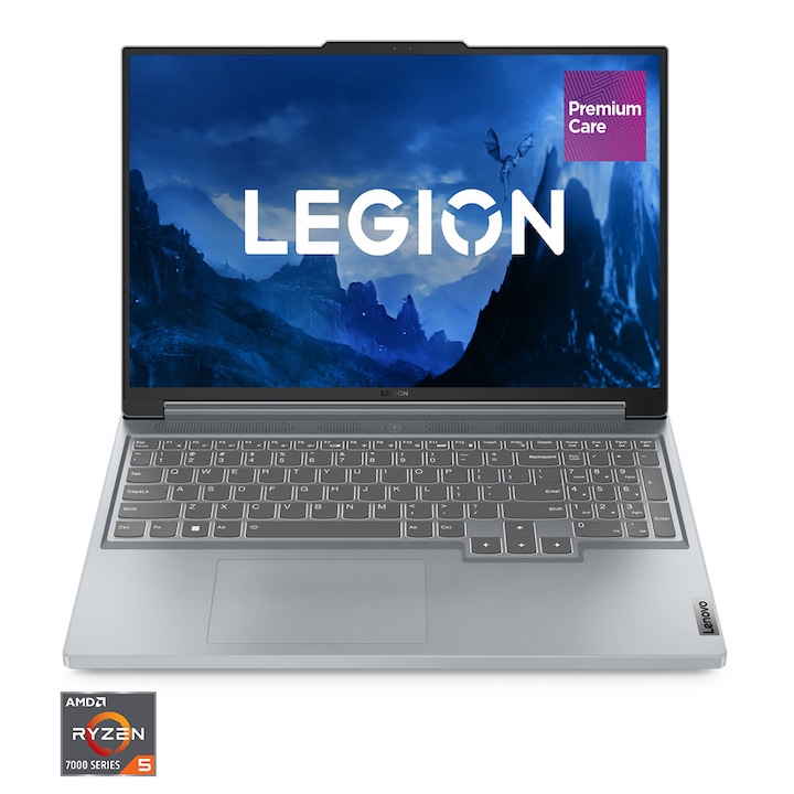 Laptop Gaming Lenovo Legion Slim 5 16APH8 cu procesor AMD Ryzen™ 5 7640HS pana la 5.0 GHz, 16", WQXGA, IPS, 165Hz, 16GB, 512GB SSD, NVIDIA® GeForce RTX™ 4060 8GB GDDR6, No OS, Misty Grey, 3Y Premium Care with Onsite upgrade