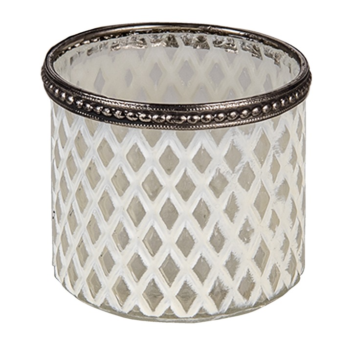 Комплект от 2 бели сребърни стъклени свещи 8х7см