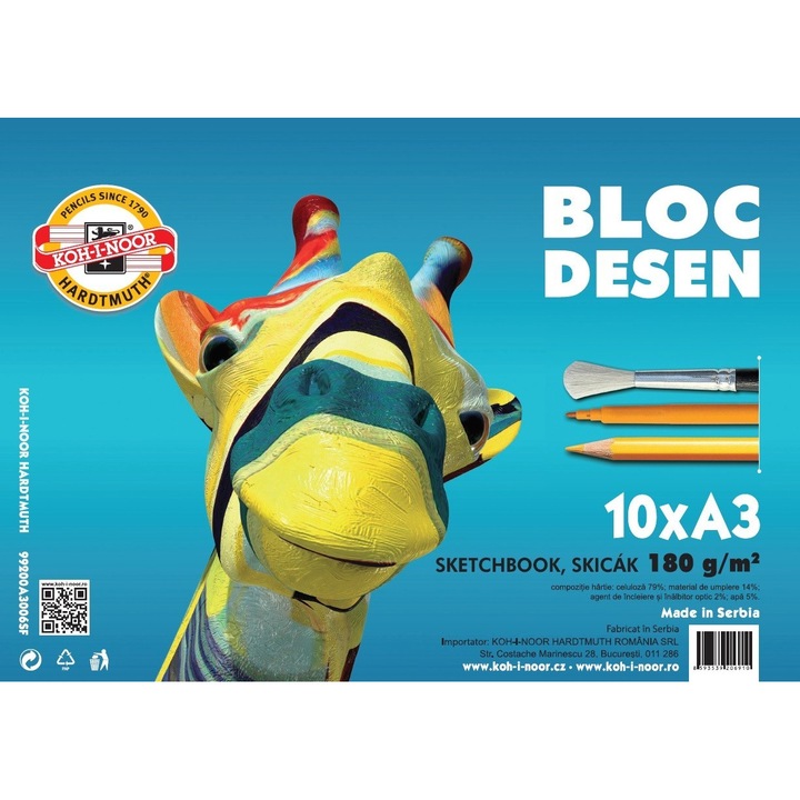 Set 2 x Bloc Desen, A3, 180gr/mp, 10 Coli, Koh-I-Noor, Girafa