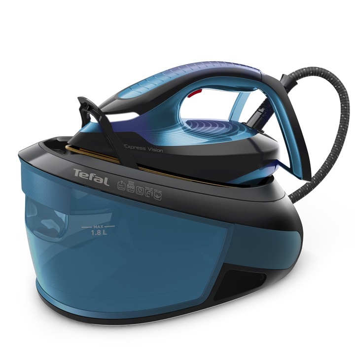 Statie de calcat TEFAL Express Vision SV8151E0, 2800W, 500g/min, 1800ml, talpa Durilium, albastru-negru