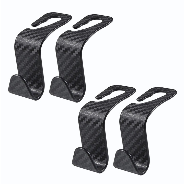 Set 4 carlige pentru tetiera scaun auto, Lecheng, Tip S, Universale, Negru
