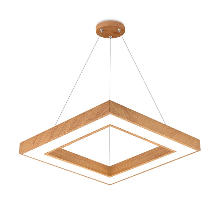 Квадратен окачен LED плафон Blade, 36W, 3240 lm, регулируема цветна температура (3000-6000 K), дърво, Braytron Plus