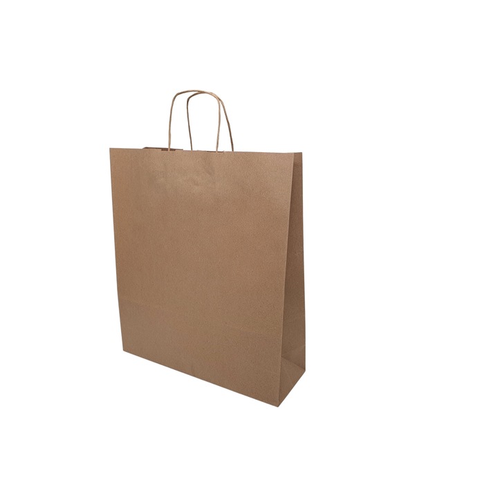 Set 500 bucati Pungi hartie Kraft Natur, manere hartie rasucita, 36 x 41 x 12cm