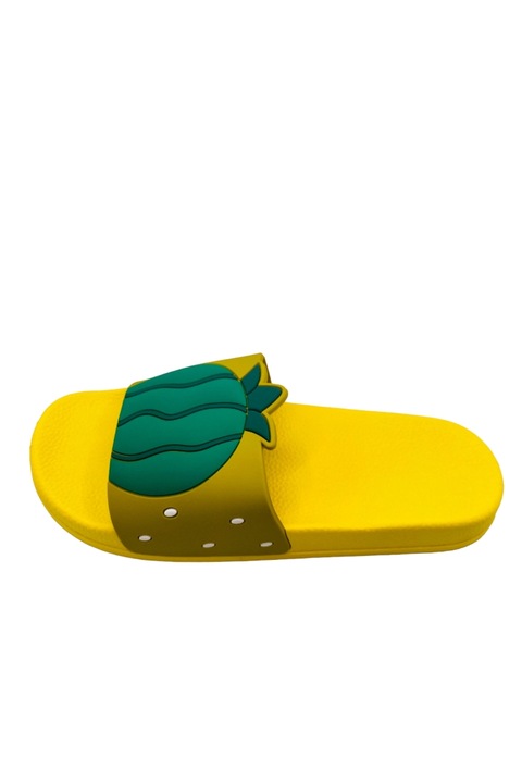 Papuci de plaja sau piscina pentru dama, TECOS, imprimeu ananas, Galben, 36-37