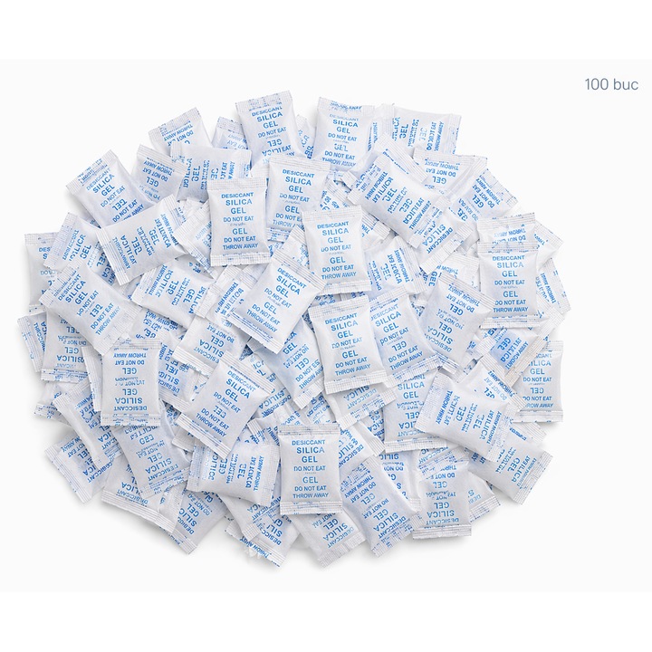 Silica Gel Pliculete 1g Set 100 Bucati | Absorbant Umiditate Desicant Antiumezeala | Plic Gel Silica Saculeti | Protectie Electronice Bijuterii Documente Incaltaminte Transport | Non-Toxic | AMS