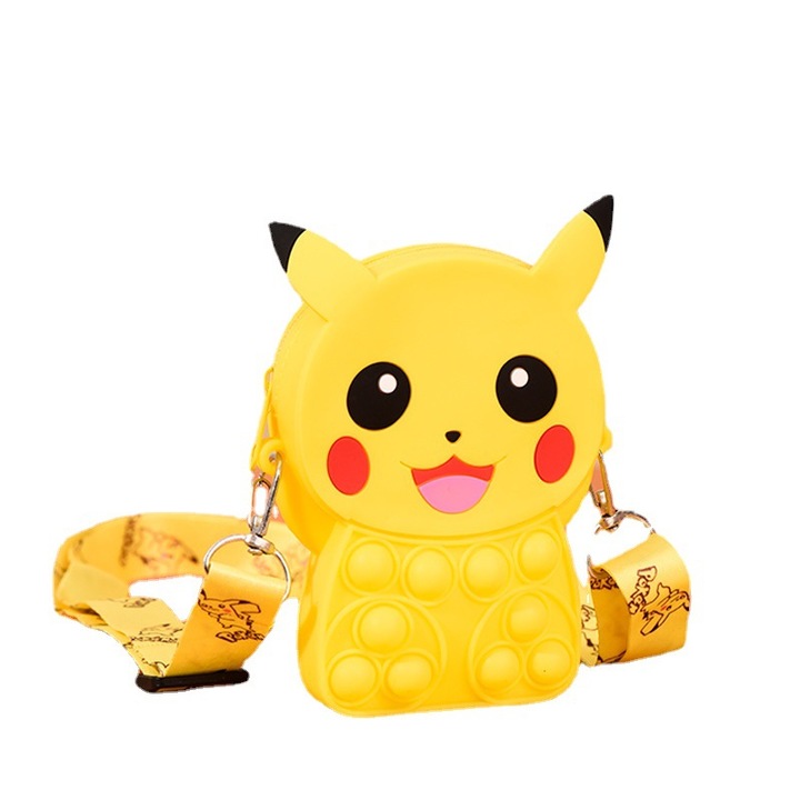 Mini táska Pikachu, Pop-it Antistress, Szilikon, TP-86, 13,6x10x3 cm, Sárga
