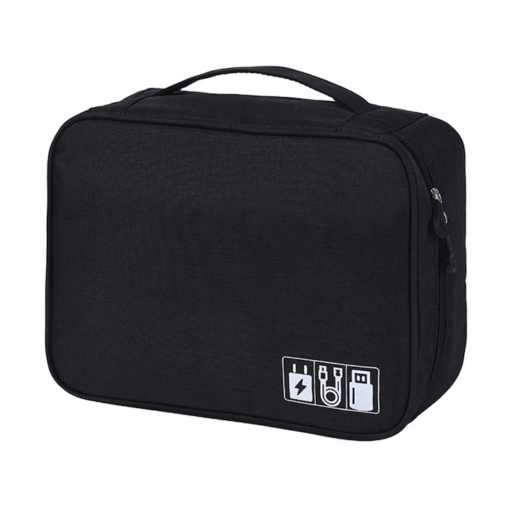 Husa depozitare cabluri si accesorii electronice, 24.5x18.5x10cm, Negru