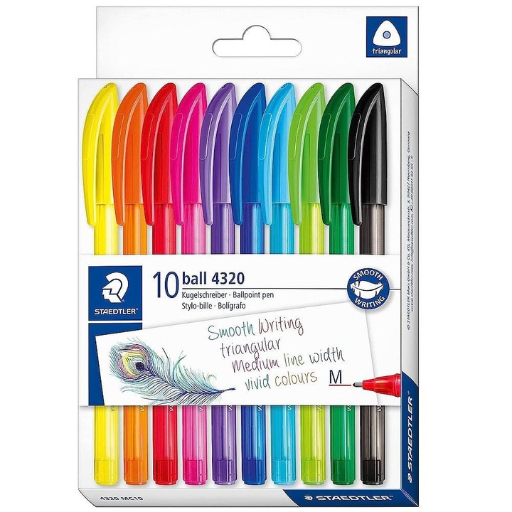 10 golyóstollból álló készlet, visszahúzható, vegyes színek, Staedtler 4320 MC10