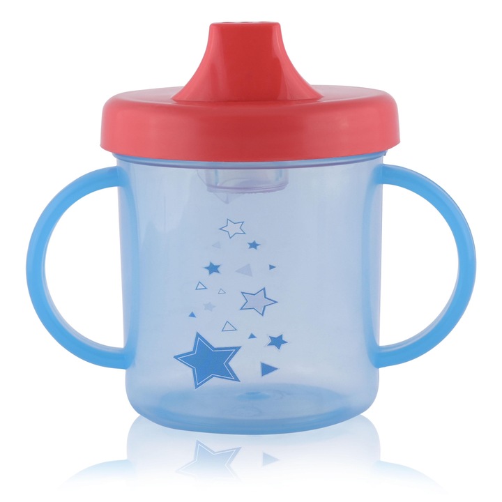Cana fogantyúval és csőrrel, kifolyásgátló szeleppel, 12 hónap+, 210 ml, kék