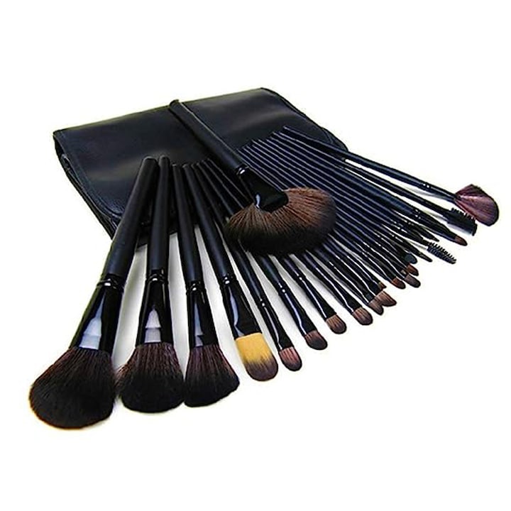 Set 24 pensule profesionale pentru make-up, PROCART, par sintetic, husa piele ecologica, negru