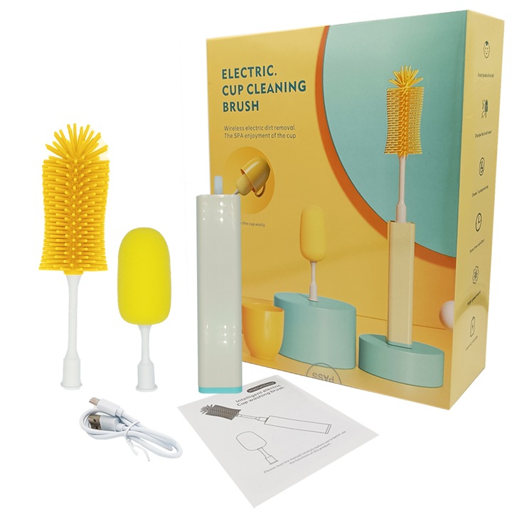 Perie de curatat sticle / pahare, S&Z, 3 Piese, Silicon, 18.5/9.5cm, alb