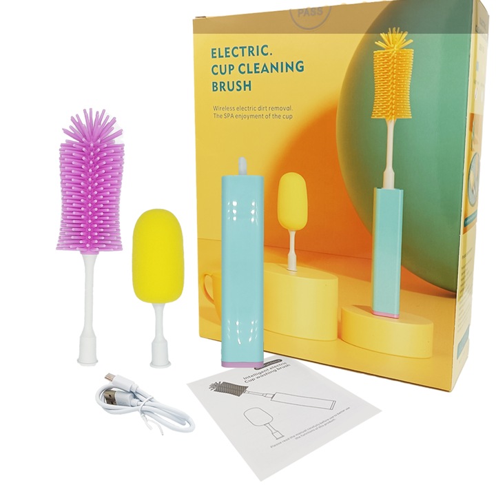 Perie de curatat sticle / pahare, S&Z, 3 Piese, Silicon, 18.5/9.5cm, verde