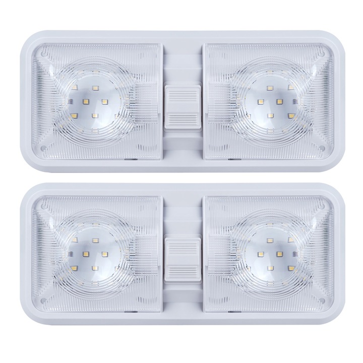 2 db belső fali lámpa készlet lakóautóhoz, YWX, ABS, 48 LED izzó, 12/24V, Teljesítmény 6W, Háromállású kapcsoló, Fehér