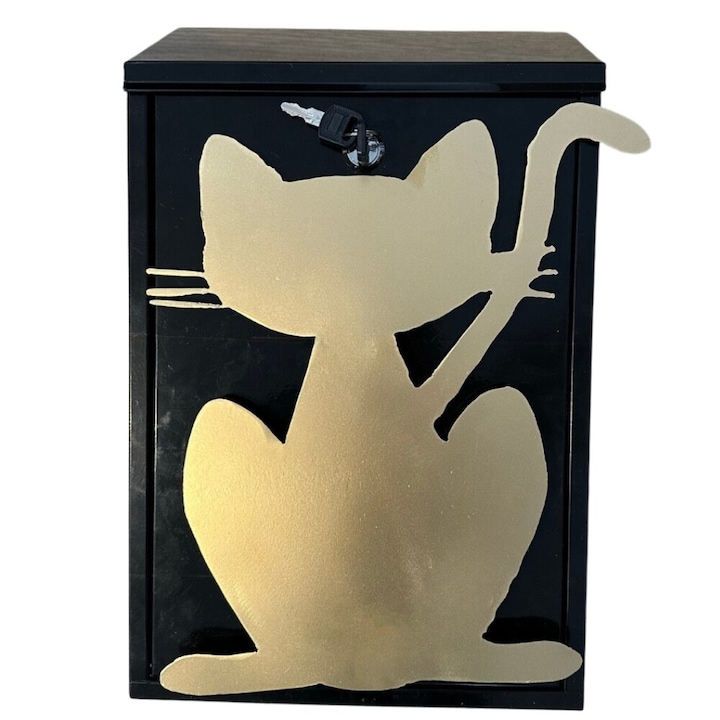 Пощенска кутия Vivatechnix Cat KRO-1241, стомана, 400x250x100mm, черно/златно, 2 ключа