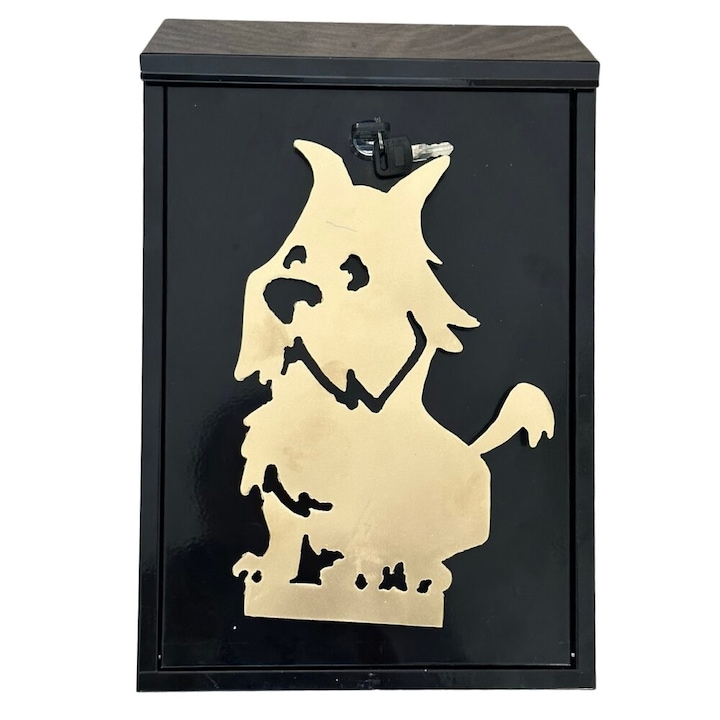 Пощенска кутия Vivatechnix Schnautzer Dog KRO-1236, стомана, 400x250x100mm, черно/златно, 2 ключа