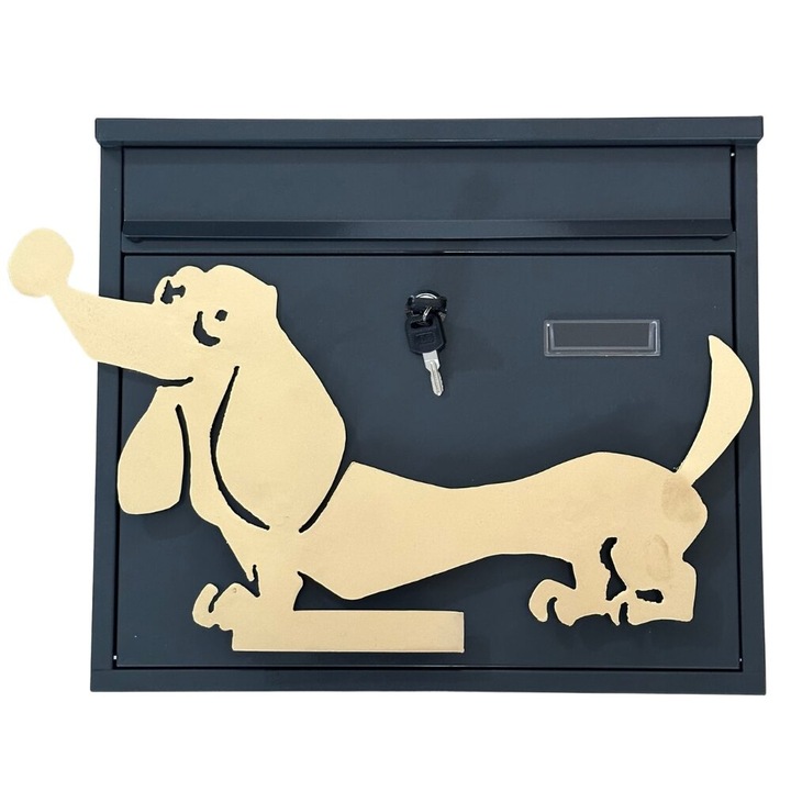 Postaláda, Vivatechnix Teckel KRO-1238, acél, mérete 310x360x100mm, szürke/arany, 2 kulcs