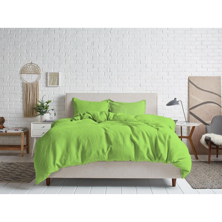Set lenjerie de pat 6 piese, 2 Persoane pat, Calitate superioara bumbac din poliester, Ultra-moale, 48x74/180x220/230x250cm, Verde lamaie