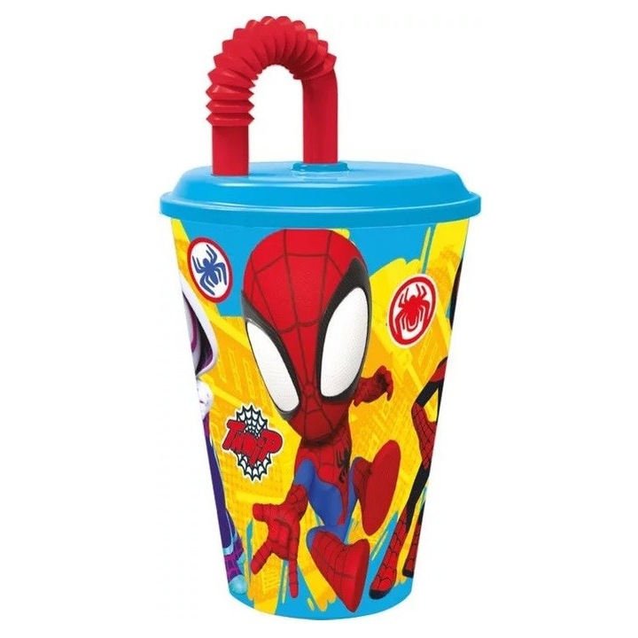 Ceasa de paie Spider-man colorata 430ml