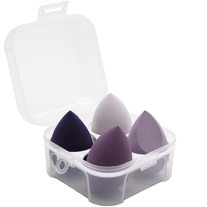 Комплект от 4 гъби DIGIMAT Beauty blender, кутия за съхранение, за многократна употреба, без латекс, лилаво