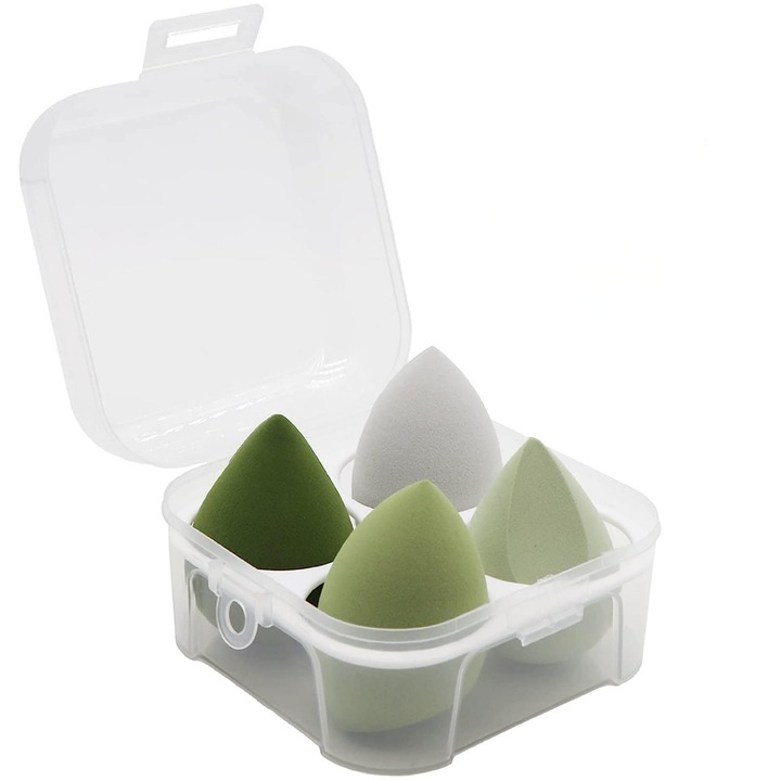 Комплект от 4 гъби DIGIMAT® Beauty blender, кутия за съхранение, за многократна употреба, без латекс, Green Emerald
