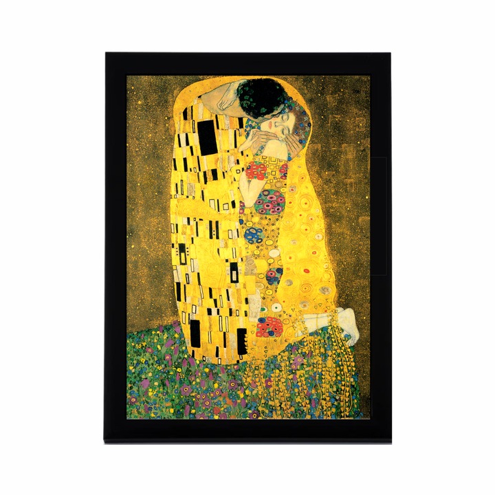 Платно с рамка, Густав Климт, Целувката, 20 x 30 см, Grelys Print, дървена рамка, за бюро и стена, защита на изображението, многоцветен