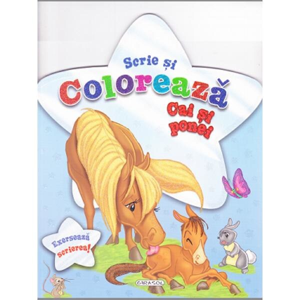 Cai si ponei (bleu) - Scrie si coloreaza