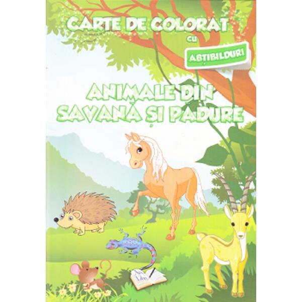 Animale din savana si padure - Carte de colorat cu abtibilduri