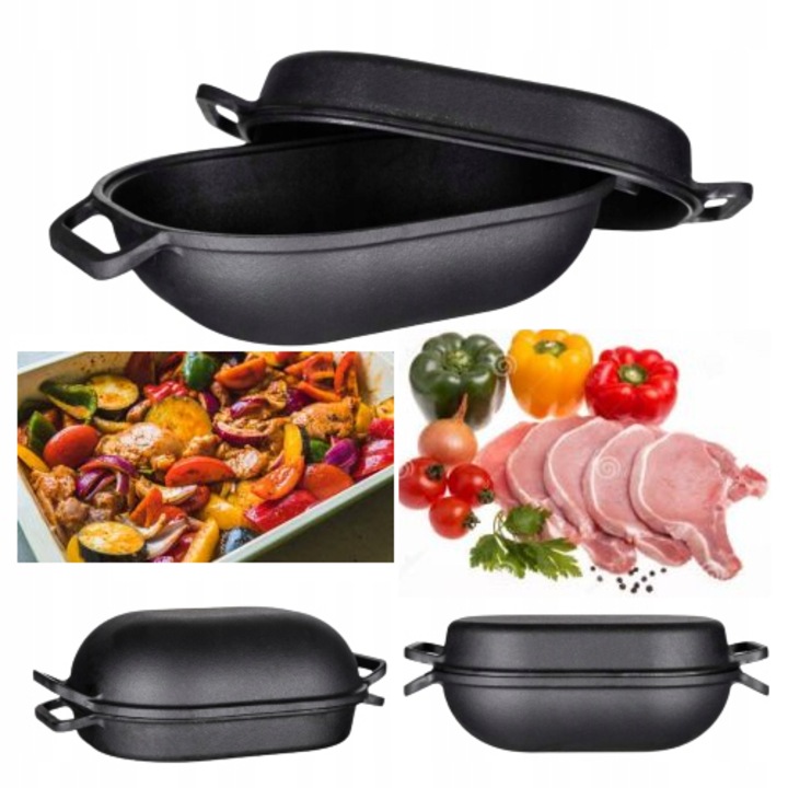 Тиган с двустранен капак, Banquet, Чугун, Индукция, 3-4л, Черен