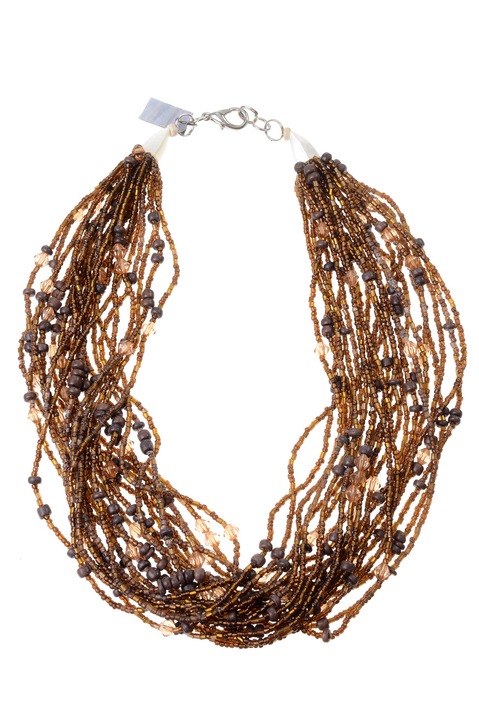 Colier margele de nisip lemn bambus GM-503, Gloria Maris, 25 cm