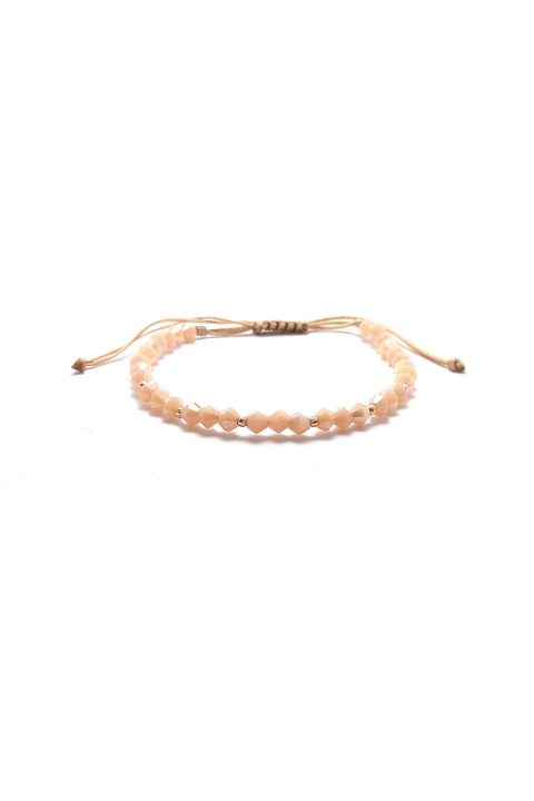 Bratara cu snur, cristale nude si 8 bilute striate 2mm din aur 14k, dimensiune reglabila