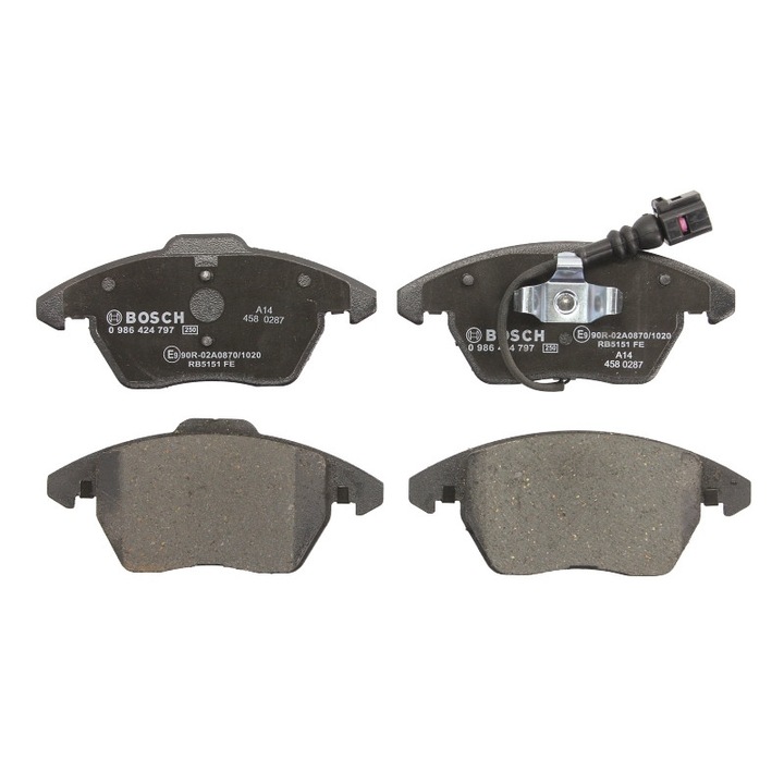 BOSCH fékbetét készlet, első beépítési helyzet, AUDI A1, A3, TT kompatibilis; SEAT ALTEA, ALTEA XL, IBIZA IV, IBIZA IV SC, IBIZA IV ST, LEON, TOLEDO III, TOLEDO IV 1,0-3,6