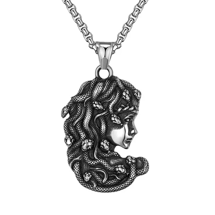 Görög mitológia témájú lánc, medúza medál, unisex, ezüst, EFAYN